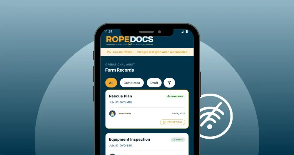 A phone showing saved form records with the offline symbol beside it